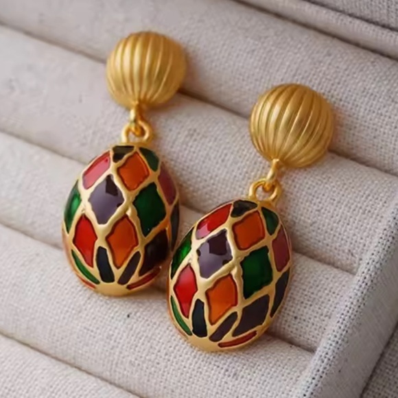 Anthropologie Jewelry - Vintage Harlequin Enamel Drop Earrings